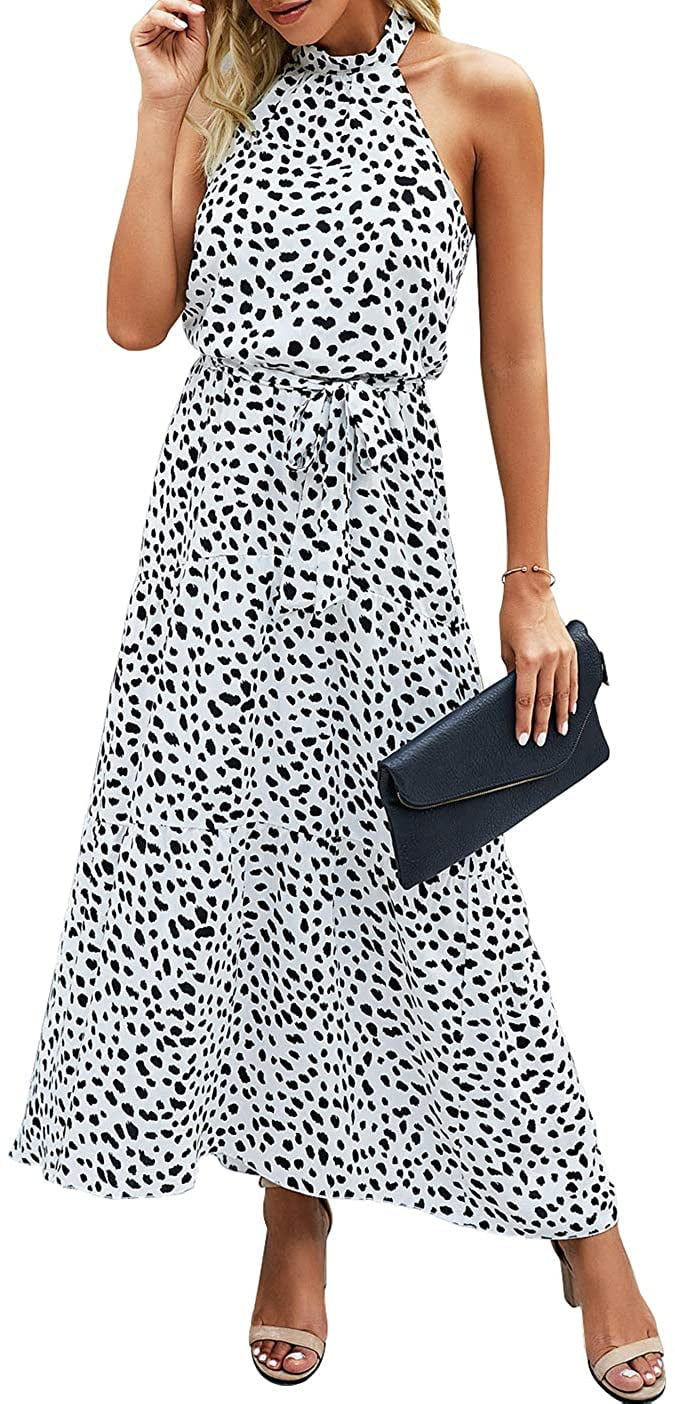 Women\\\\u2019s Casual Halter Neck Sleeveless Floral Long Maxi Dress Backless  Loose Ruffle Sundress with Belt | Walmart Canada